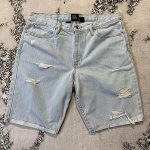 BDG‎ Shorts Mens Size 34 Blue Distressed Ripped 100% Cotton Denim Raw Hem Slim